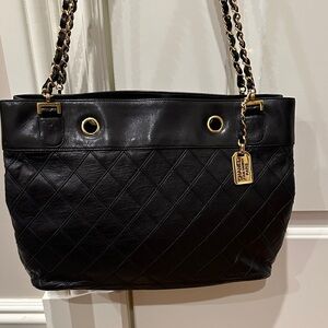 Chanel Vintage Black Quilted Shoulder Bag with Gold Accents